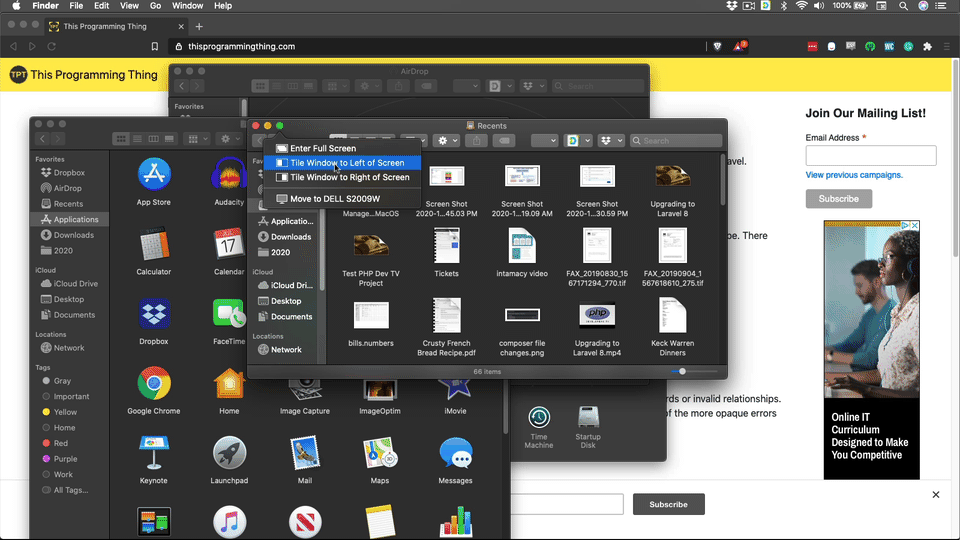 Full Screen Half mode display