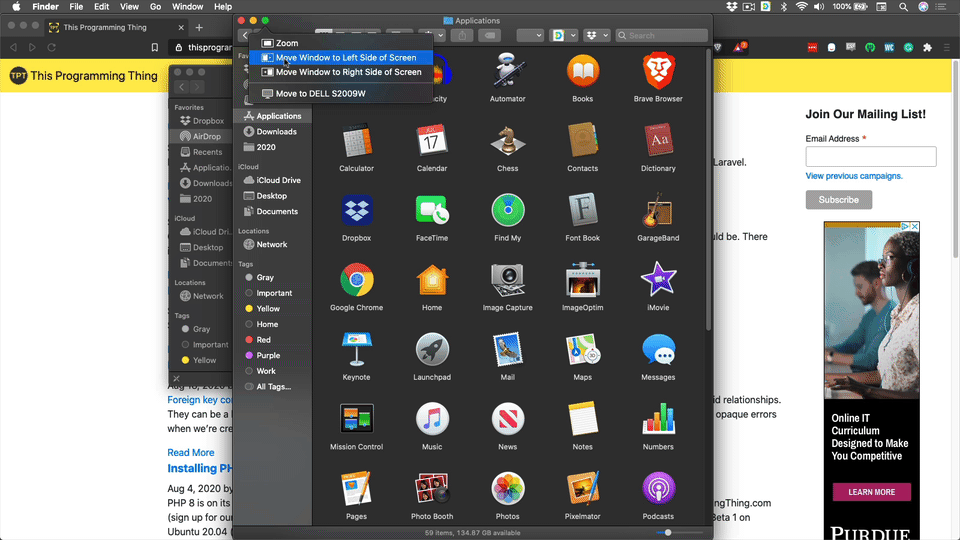 Moving a window to the left-hand side